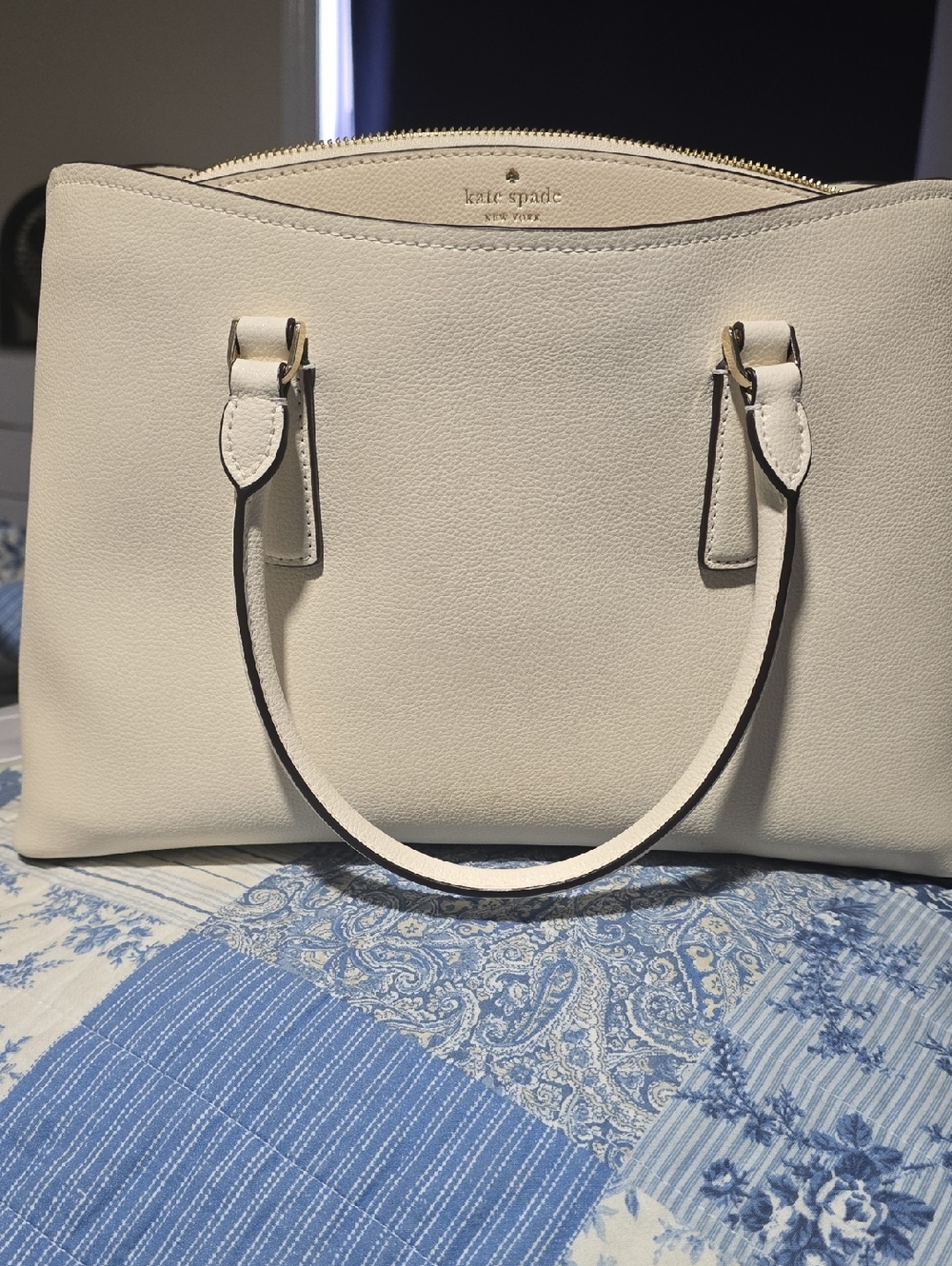 kate spade Cream Pebbled Leather Tote with Gold Hardware